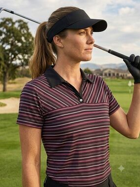 NWT Aspire Golf Black, Pink & White Striped Active Top